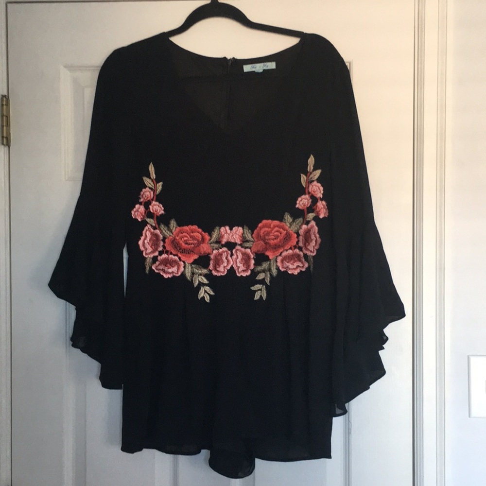 Black Bell Sleeve Romper
